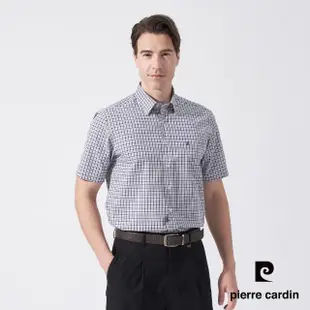 【pierre cardin 皮爾卡登】商務休閒 男款 純棉格紋短袖襯衫-深藍色(5247162-38)