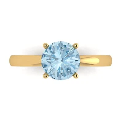 1.5Ct Round Cut Natural Sky Blue Topaz Gold Solitaire Engagement Promise Ring