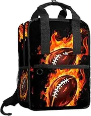 Travel Backpack for Men,Backpack for Women,American Football in Fire,Backpack, C8tg1tqqkudm, 14x10.2x4.7 in