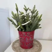 Handmade Faux Christmas Tree Arrangement in Metal Bucket Artificial Pine Tree