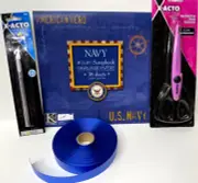 Navy Scrapbooking Designer Paper (36pc) + Ribbon, X-Acto Knife &Zig Zag Scissors