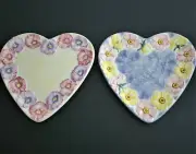 2 Handpainted ANCORA Italian Pottery heart Shaped Flower pattern dishes.FS