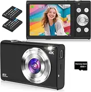 Digital Camera, 4K Autofocus Camera with 32G SD Card HD 48MP with 2.8 Inch Large Screen, 16X Digital Zoom, Compact Camera Portable Mini Camera for Adults, Beginners (Black)