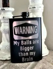 Liquor Hip Pocket Flask and Funnel, Engraved Funny Warning Art Drinking Gift