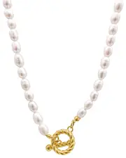 st. Moran 18K Plated 10mm Pearl Cable Toggle Necklace