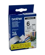 Brother TZe-211 / 6mm Black Text On White Laminated Labelling Tape - 8 Metres