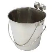 6L Flat Back Stainless Steel Hook Pet Drinking Bowl Hang Feeding Bucket w/Handle