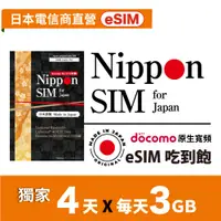 在飛比找蝦皮購物優惠-Nippon SIM 日本原生 esim 4天x3GB 吃到