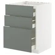 METOD / MAXIMERA base cab f hob/3 fronts/3 drawers, white/Nickebo matt grey-green, 60x60x80 cm