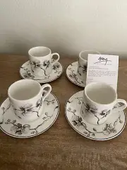 Michael Aram Black Orchid Demitasse Set Of 4 Expresso Cups & Saucer