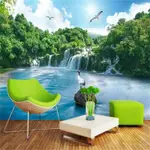 定制森林瀑布壁紙三維立體風景壁畫客廳臥室沙發電視背景牆紙