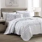Cross Stitch Quilt Set with Shams Bright White Geometric Accent Color Printed...