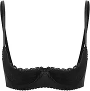 [Hedmy] Women Sexy See Through Shelf Bra Adjustable Underwired Push Up 1/4 Cups Lace Bra Tops Bralette