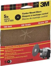 NEW 3M 9150 PACK (5) SHEETS 5" ROUND CENTER MOUNT 120 GRIT SANDPAPER 0374983
