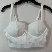 NUNE NUNE Ribbed Bustier Crop Top w/Underwire in White Size XS