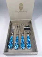 NEW Shiraleah Chicago Vivaldi CHEESE SERVING SET Blue Moroccan Style Stainless