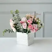 SILVER 2 Square 5" Metallic Ceramic Cube Planter Boxes Flower PLANT POTS Party
