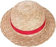 [Artist Unknown] NA Boys Girls One Piece Hat Straw Hat Neck Rope Luffy Flat Cap Colay Japanese Cartoon Prop Hat Kids Red Striped Beach Hat 31cm Diameter 02