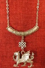 Welsh Dragon Pendant Celtic Wales King Medieval Silver Pewter Chain Necklace