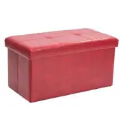 Simplify Faux Leather Double Folding Storage Ottoman in Red