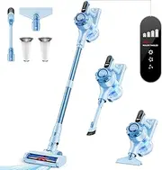[Trucozie] Cordless Vacuum Cleaner, 8-in-1 Lightweight Stick Vacuum with 45mins Runtime, Powerful Suction, Rechargeable Cordless Vacuum for Carpet, Tile, Pet Hair, Hardwood Floors, Blue