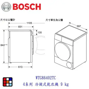 BOSCH 博世 WTG86402TC 4系列 冷凝式乾衣機 9 kg 乾衣機【KW廚房世界】