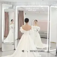 在飛比找Yahoo!奇摩拍賣優惠-全身鏡鏡子姑娘試衣鏡婚紗店三折鏡三面鏡子超白鏡顯瘦美白全身鏡