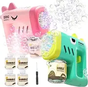 2 Pack Bubble Gun Machine for Kids, Automatic 10 Hole Light Up Bubble Blower with 4 Refill Solution, Bubble Guns Blaster for Toddlers, Outdoor Toys Gifts, Wedding, Christmas Party Favor