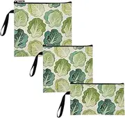 Yoogain Art Painting Green Vegetable Cabbage 3 Piecing Reusable Snack Bags Multi-Use Food Storage Bags for Picnic Work Travel Office