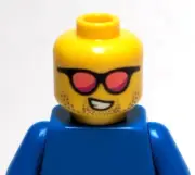 Lego - Minifigure Head - Pink Red Sunglasses, Smile Teeth, Stubble Beard