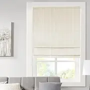 Madison Park Galen Cordless Roman Shades - Fabric Privacy Single Panel Darkening, Energy Efficient, Thermal Insulated Window Blind Treatment, for Bedroom, Living Room Decor, 34" x 64", Ivory