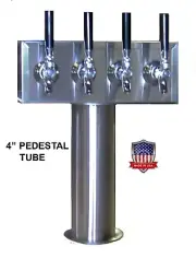 Stainless Steel 4" PED Beer Tower Made in USA- 4 Faucets GLYCOL READY-TTB-4SSG