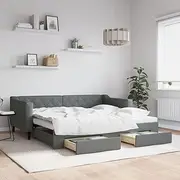 Daybed with Trundle Frame, Drawers, Storage Base, 90x190 cm, Bed Frames, Modern Beds, Dark Grey - Bedframe Without Mattress