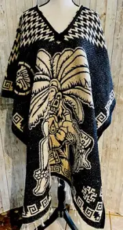 Mexican PONCHO Aztec Warrior One SIZE Sarape Poncho Calendario Azteca Guerrero