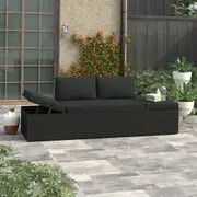 Sun Bed with Cushions Poly Rattan Black vidaXL