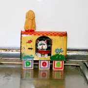 Old Tin Litho Dog Bank Assemblage W/Bakelite, Celluloid & Disney Wood Blocks ART