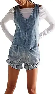 [Letuwj] Women's Dungarees Halter Adjustable Denim One-piece Shorts