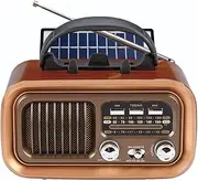 MENDUNER Retro Solar Radio with Bluetooth Speaker, Portable Vintage AM FM Radio, Rechargeable & Solar Battery Operated, TWS, Support TF Card USB Playing for Home (Gold)