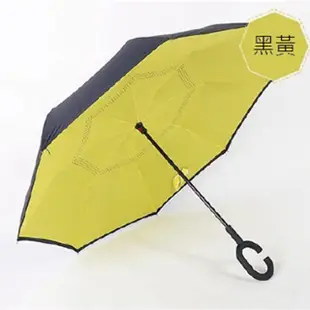 【LEBON】素色C型反向雨傘(雙層傘布 防風 抗UV)