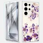 For Samsung Galaxy S24 Ultra S23 FE Flower Clear Case with Screen Protector