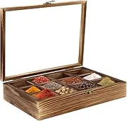 Ageanbri Wooden Spice Rack Organizer Storage Box Wooden Spice Box with 12 Containers Spice Fit Box 45ml/0.01gal Storage Box with Spoon and Glass Lid on Top Multi-Compartment Square Storage Box