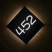 Custom 12V LED Illuminated 304 Stainless Steel Address Sign Plaque, Backlit House Numbers,Address Plate (Warm White Light, 20X20CM)