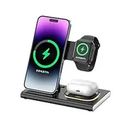 3 in 1 Foldable Charging Station for Apple Products,Fast Wireless Charger Travel Dock Adapter for iPhone 16/15/14/13/12/11/X/XS,for iWatch 10/9/8/7/Ultra2/Ultr