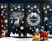 Super Huge Christmas Window Clings - Static Snowflake Decorations, Reindeer Xmas Decor Winter Wonderland Window Stickers Decals for Indoor Party (4 Sheets)