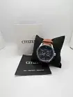 Citizen Eco-Drive Mens Brown Band Blue Dial Analog Leather Classic Wristwatch