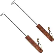 2 Pack BBQ Food Flipper, Meat Hook Flipper, Stainless Steel Pigtail Food Turner Hook with Wooden Handle, BBQ Accessories for Grilling Smokings Frying