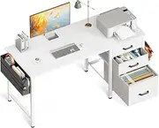 ODK Computer Desk with Storage Bag&3 Drawers Reversible,Home Office Desk with Stable Metal Structure&Headphone Hooks, Computer Gaming Table for Writing Study Working, 120 * 48 * 75.7cm,White