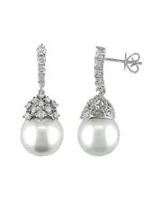 Delmar 14K Diamond & 10.5-11mm South Sea Pearl Drop Earrings