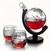 Classy Whiskey Decanter Set, Globe W/ 2 Glasses Liquor Sotch Wine Bourbon 27 oz