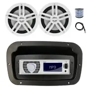 Pyle Marine Radio, Adapter,Spa Bezel, Antenna,Wire, 2x 6.5" 180W White Speakers
